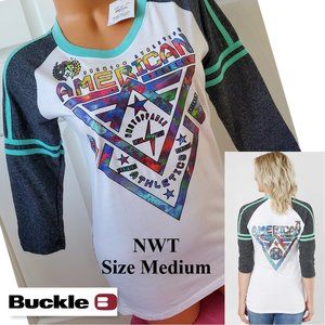 NWT Buckle AMERICAN FIGHTER Alaska Galaxy 3/4 sleeve graphic Tee Shirt M